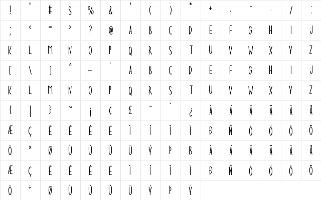 Syncopator Regular  glyph index