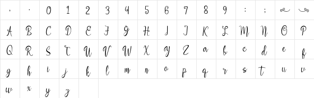 aleidita Regular  glyph index