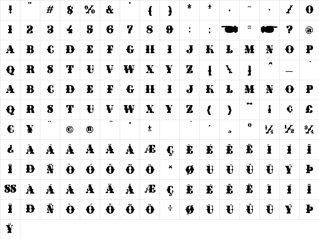 Gille Classsic Fill Regular  glyph index