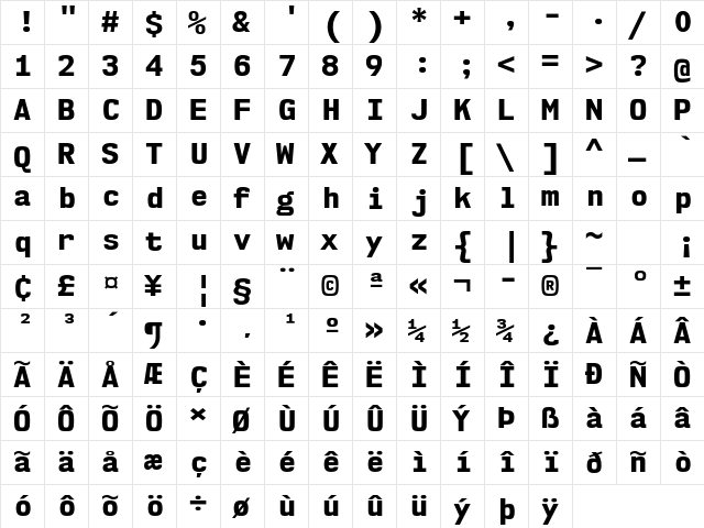 NK57 Monospace ExtraBold  glyph index