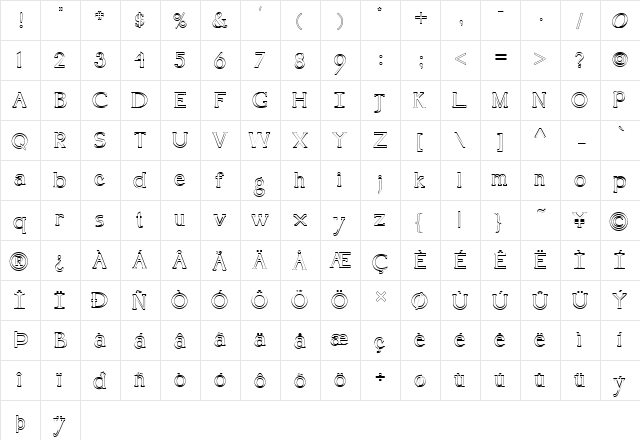 FZ ROMAN 18 HOLLOW Normal  glyph index