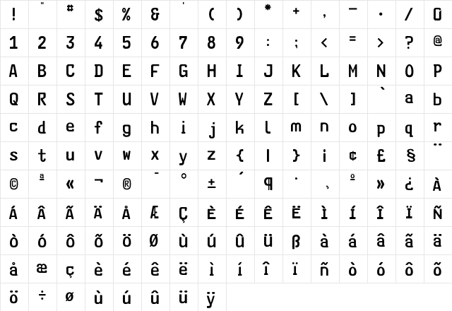 FE Mittelschrift  glyph index