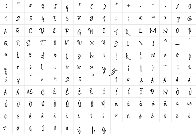 Octopus Font Regular  glyph index