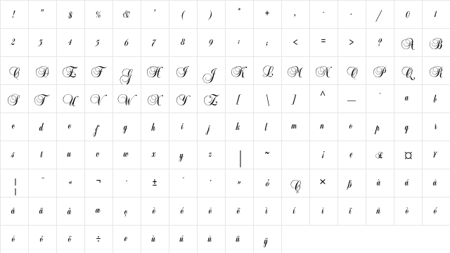 Balmoral Std Regular  glyph index