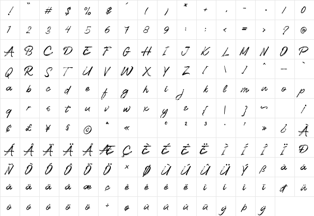 Crunchy Regular  glyph index