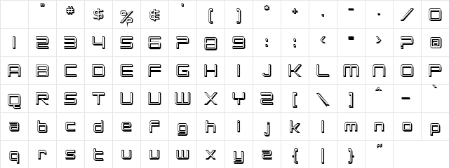 Planet Straight Regular  glyph index