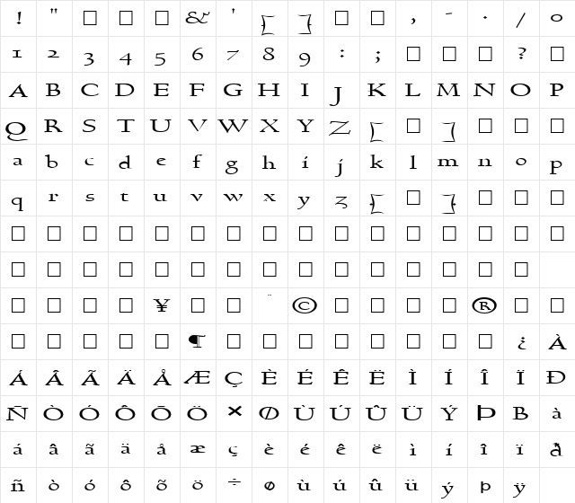 FZ ROMAN 17 EX Normal  glyph index