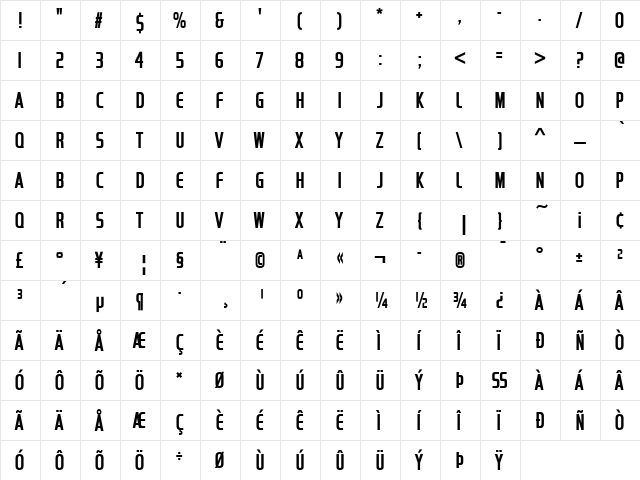 Handel Gothic Compress D Regular  glyph index