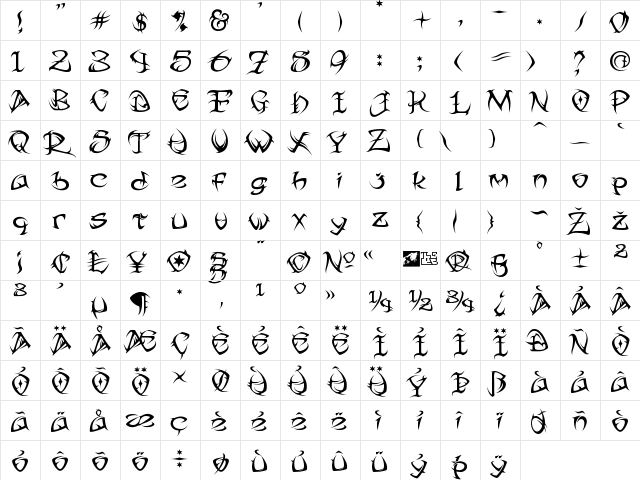 Tribal Two Regular  glyph index