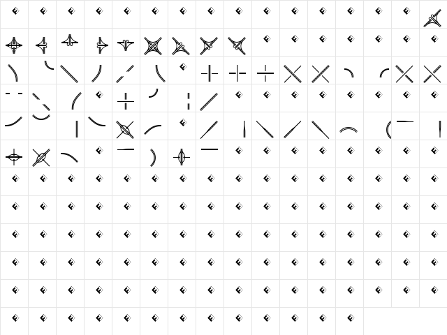 Routes B Regular  glyph index