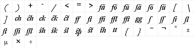 DTL Fleischmann T Medium Italic Alt  glyph index