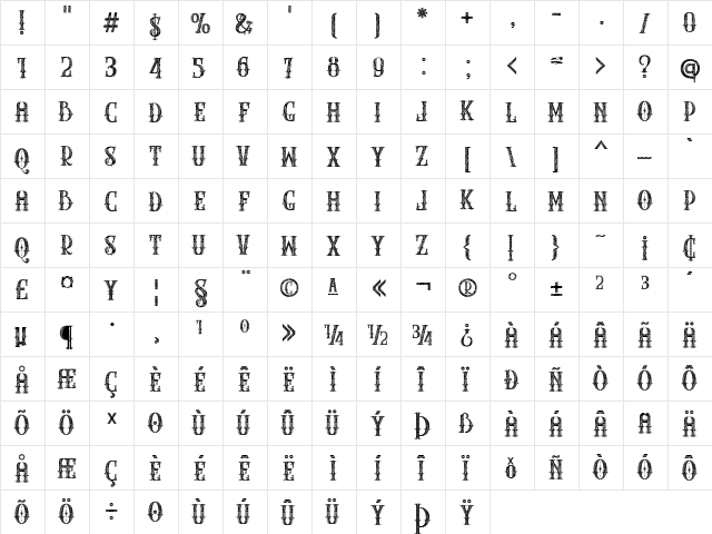 THE PARTHENON1 Regular  glyph index