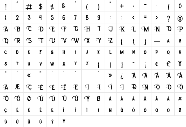 Morthwicks Regular  glyph index