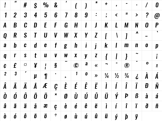 Oswald Medium  glyph index