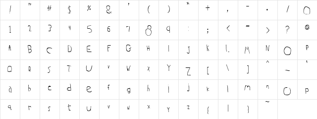 Nottychild Regular  glyph index