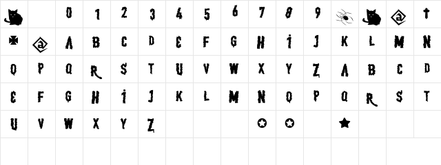 BJ REVOLTA Regular  glyph index