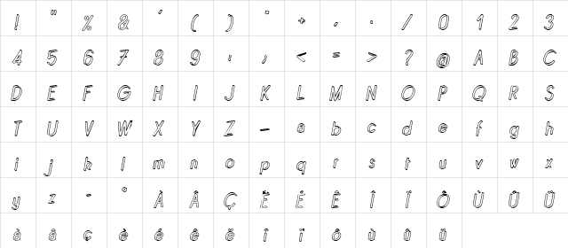 Quincaille Outline Italique  glyph index