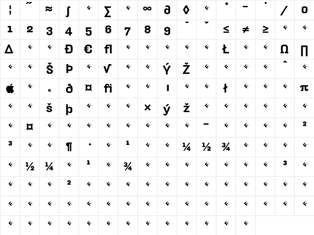 HydraText-BlackExpert Regular  glyph index