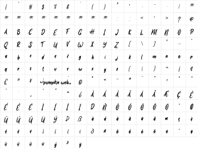 Pumpkin Web Display - Personal Regular  glyph index