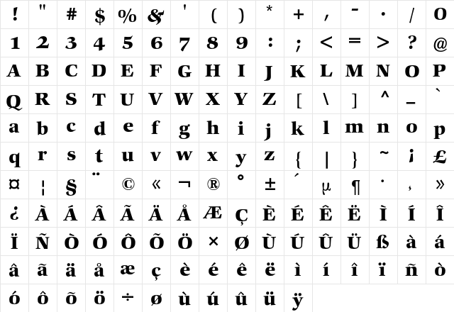 Comenius BQ Regular  glyph index