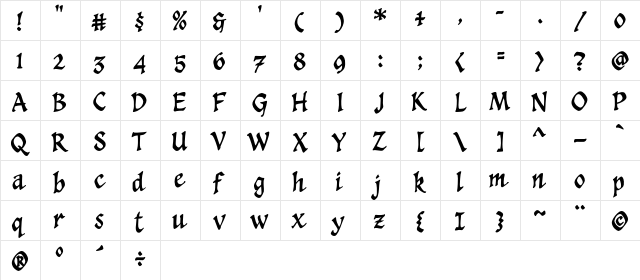 CCSpellcaster Regular  glyph index