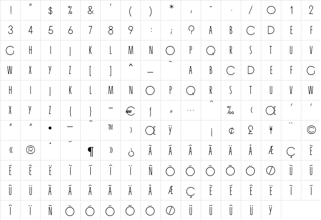 Organda MN Regular  glyph index