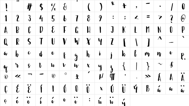 Ellise Naomy Demo Regular  glyph index