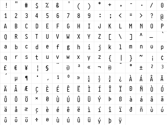 Pragmata Medium  glyph index