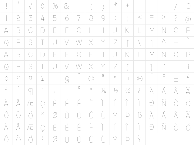 Mixolydian Titling UltraLight  glyph index