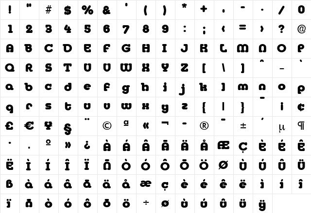 DesireeBecker-Heavy Regular  glyph index