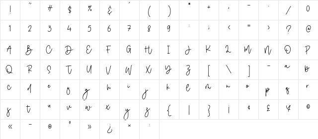 Wonder Jasmine Regular  glyph index