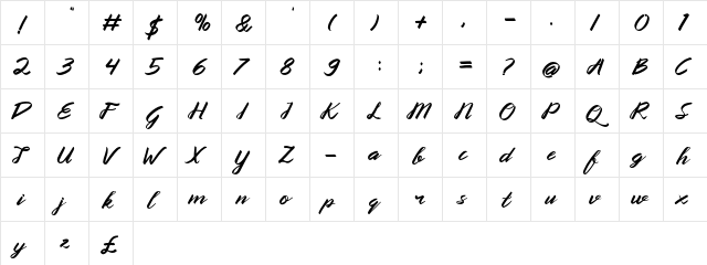 Queenata Regular  glyph index