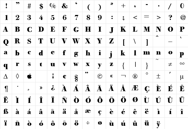 GiambattistaHeavy Regular  glyph index