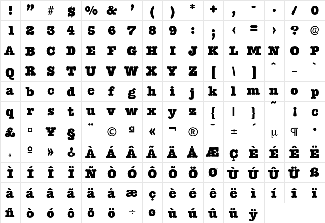 Typewriter-Heavy Regular  glyph index