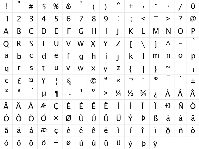 Rain Song 5 Regular  glyph index