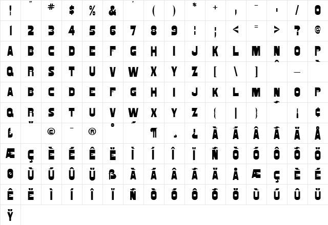 AIWood Regular  glyph index