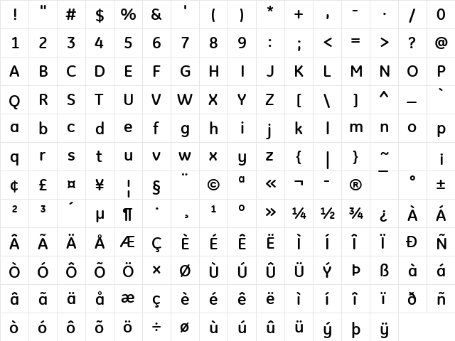 GE Inspira Bold  glyph index