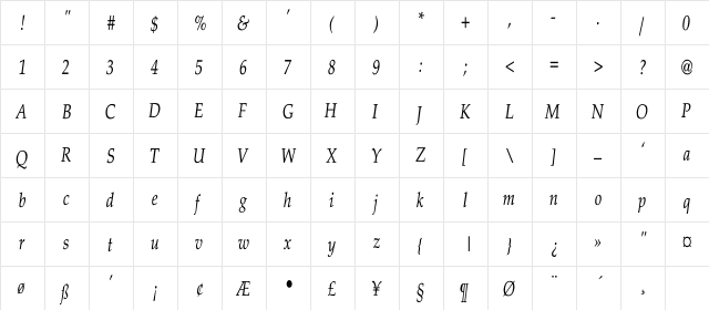 Palatino-Thin-Italic Cn Regular  glyph index