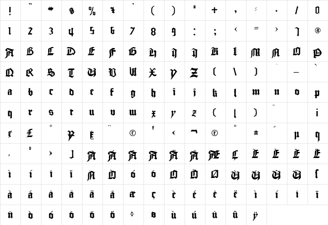Good City Modern Plain  glyph index