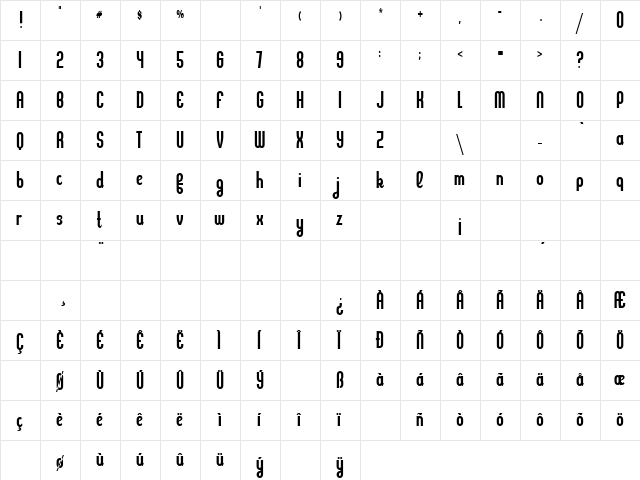 Kleptocracy Regular  glyph index