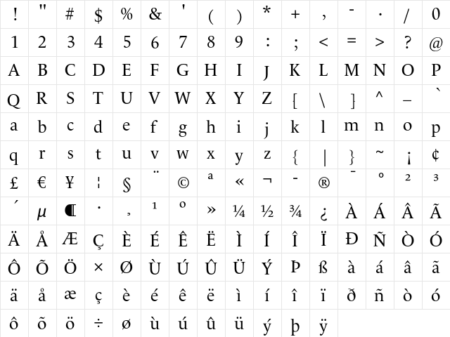 LeMonde Livre Normal  glyph index