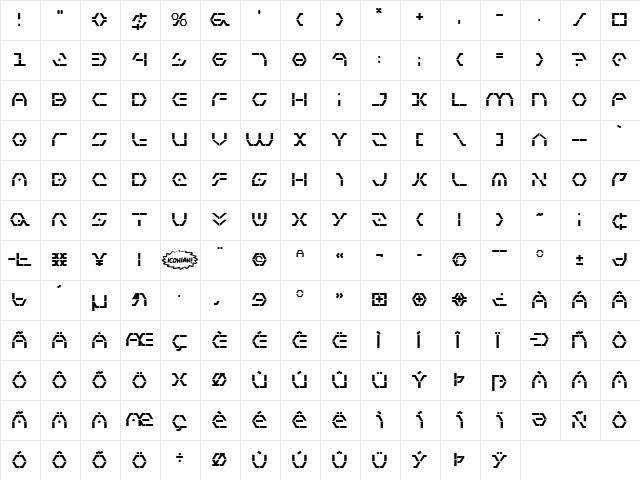 Zeta Sentry Bold Bold  glyph index