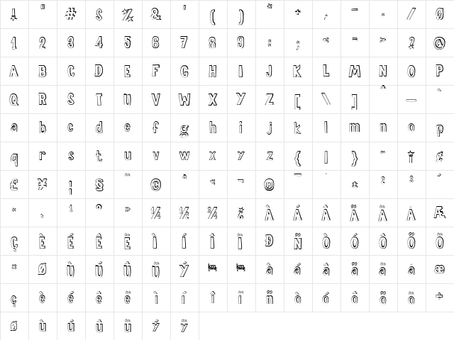 Sala de Fiestas Out Regular  glyph index