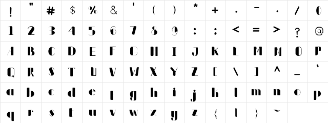 beauty Regular  glyph index