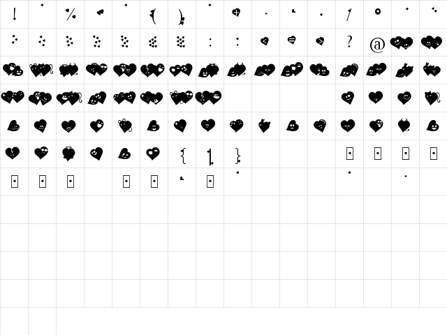 FluffyHeartsDing Regular  glyph index