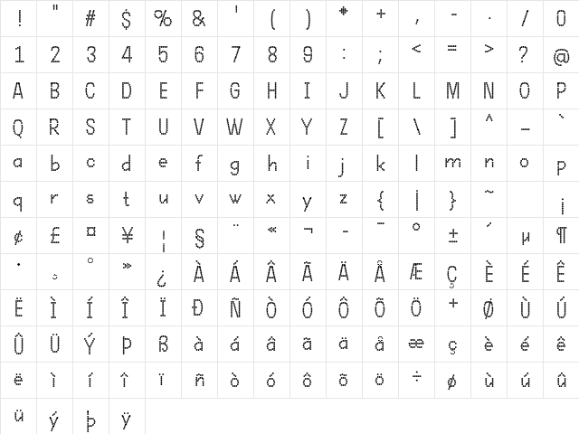 DOTCIRFUL Bold  glyph index