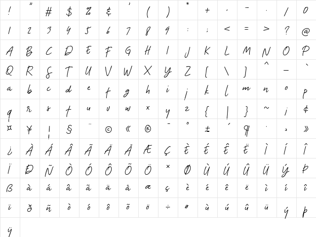 The Bouquet List Regular  glyph index