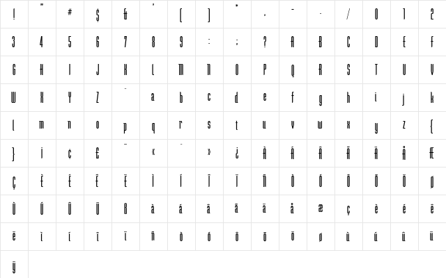 Demonstrator Regular  glyph index