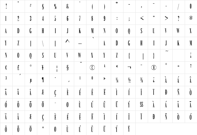 BasiliaComDMed Regular  glyph index