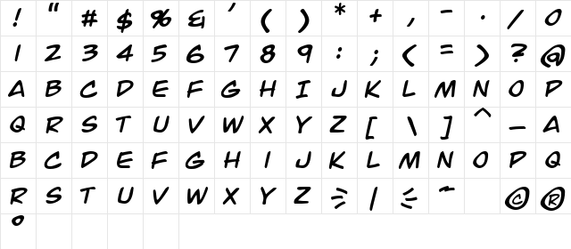 Jack Armstrong Italic  glyph index